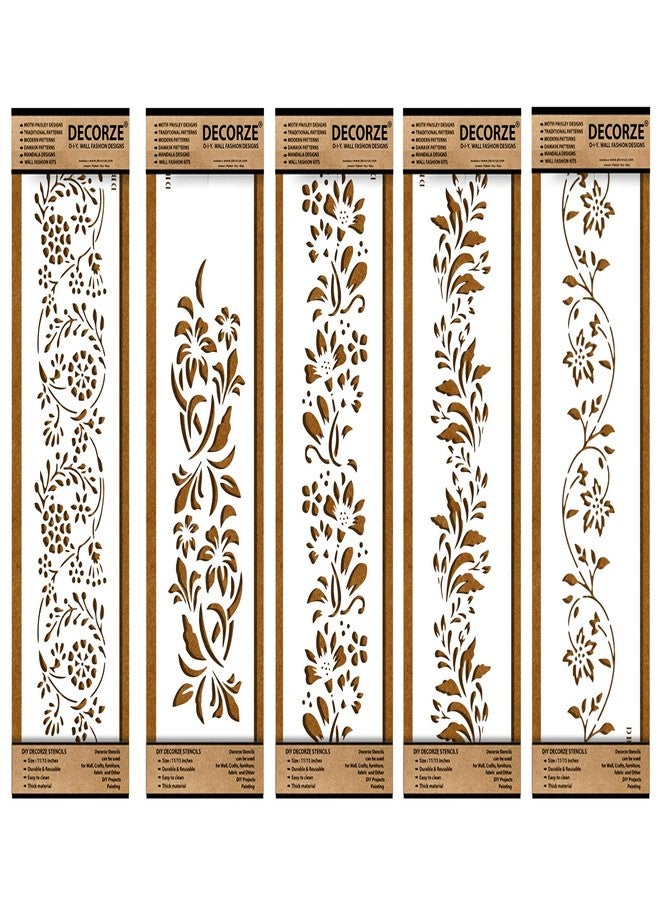 Decorze Plastic Stencils for Border Art, Stencils for Wall, Border Stencils for Wall Painting Suitable for Room Wall Decoration Purpose (Set of 5)(Color-White)|Design-10 - Image 1